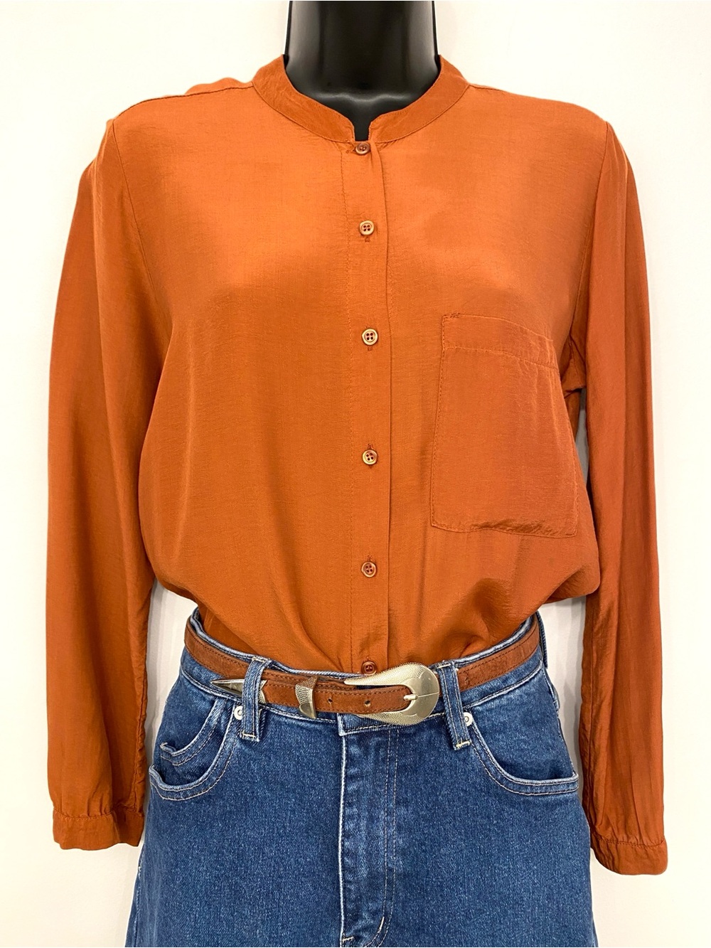 La Fée Maraboutée Rust Button Front Blouse Made in Italy US 6 French Minimalist